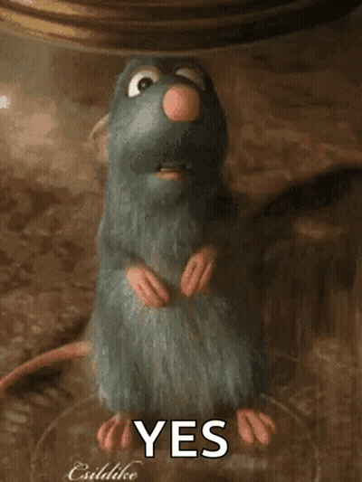 A Cartoon Rat Is Sitting On A Glass With The Word Yes Above It GIF