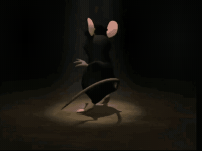A Cartoon Rat Wearing A Top Hat Is Standing In A Dark Room GIF