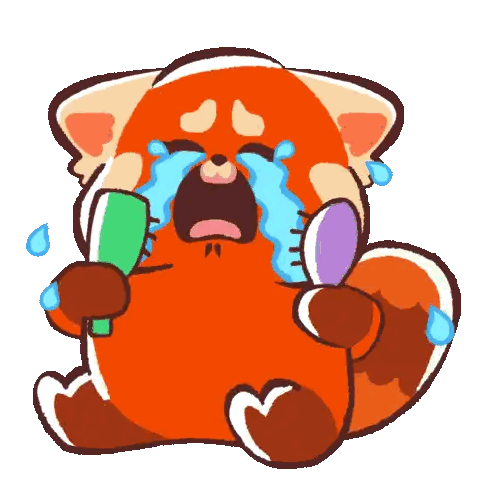 A Cartoon Red Panda Is Crying While Holding A Brush Sticker