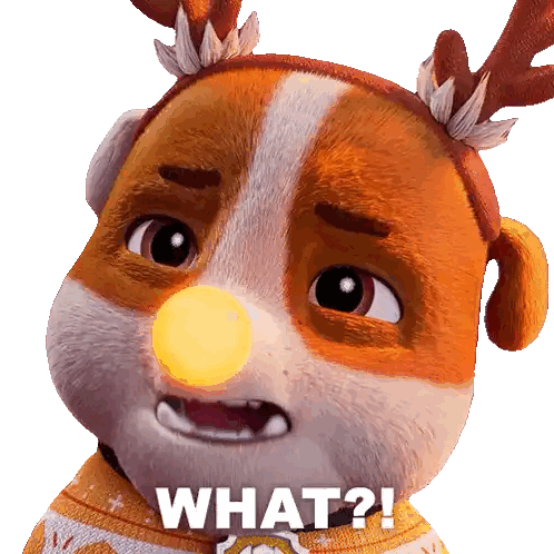 A Cartoon Reindeer With A Yellow Nose And The Words What Written Below It Sticker