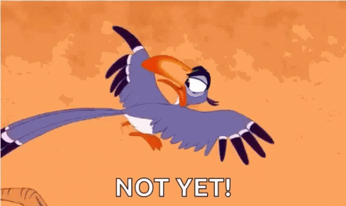 A Cartoon Rhino With A Bird On Its Back And The Words Not Yet Below It GIF