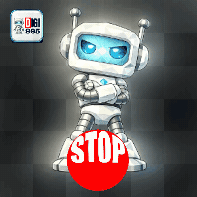 A Cartoon Robot Is Standing On A Stop Sign GIF