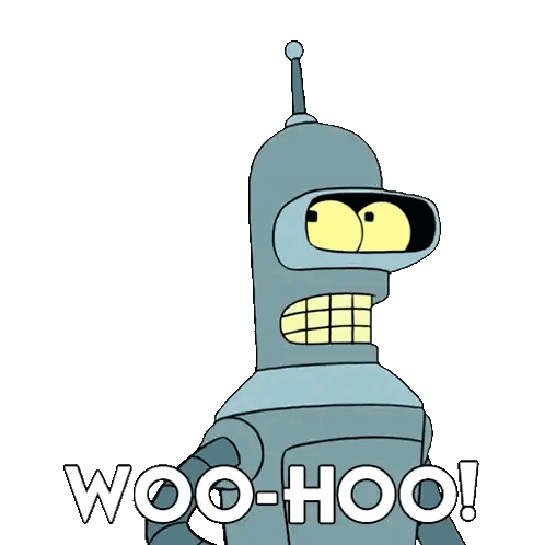 A Cartoon Robot With The Words Woo-Hoo On It Sticker