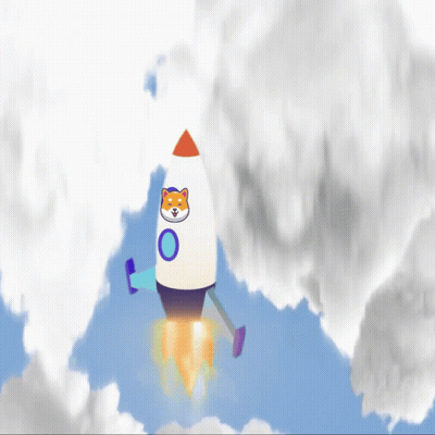 A Cartoon Rocket With A Dog On It Is Flying Through The Clouds GIF