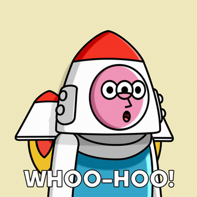 A Cartoon Rocket With A Surprised Face And The Words Whoo-Hoo On The Bottom GIF