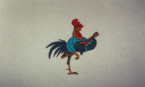 A Cartoon Rooster Is Holding A Guitar And Walking GIF
