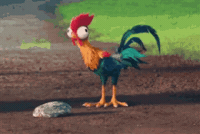 A Cartoon Rooster Is Standing On A Dirt Road . GIF