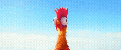 A Cartoon Rooster With A Long Neck And A Red Crest Is Looking Up At The Sky . GIF