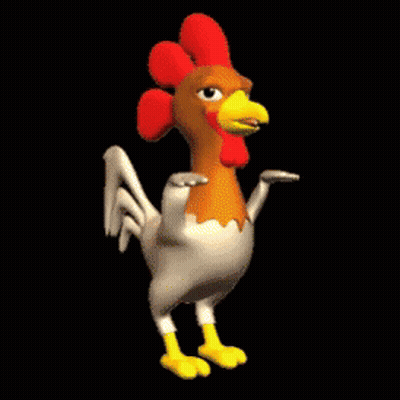 A Cartoon Rooster With A Red Crest Is Dancing On A Black Background . GIF
