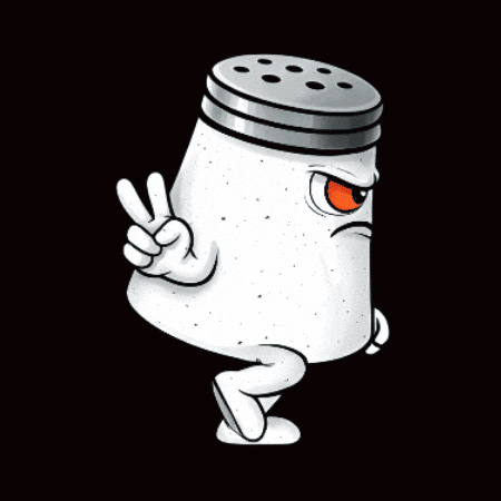 A Cartoon Salt Shaker Giving A Peace Sign With The Words Bye Bye Below It GIF