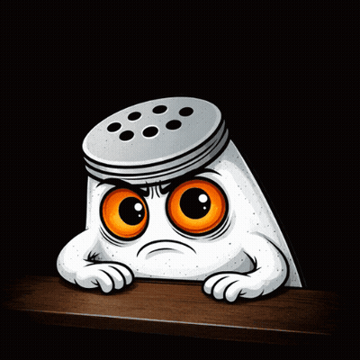 A Cartoon Salt Shaker Has A Question Mark Above It GIF