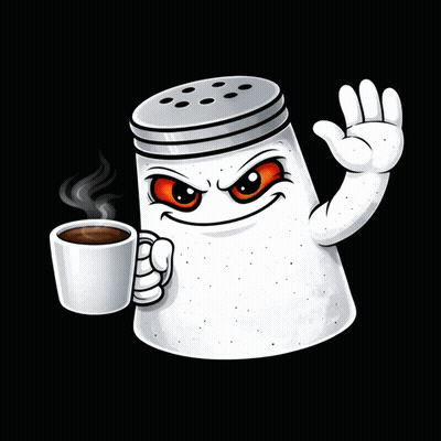 A Cartoon Salt Shaker Holding A Cup Of Coffee GIF
