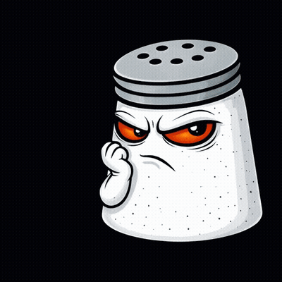 A Cartoon Salt Shaker With An Angry Face On A Black Background GIF