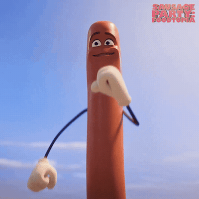 A Cartoon Sausage With A Face And Arms From The Movie Sausage Party GIF