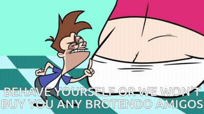 A Cartoon Says Behave Yourself Or We Won 'T Buy You Any Brotiendo Amigos GIF