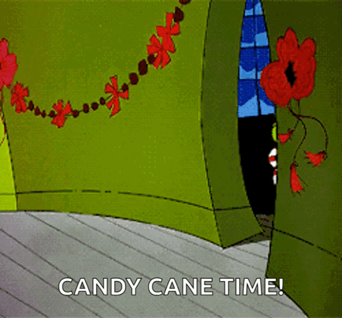 A Cartoon Says Candy Cane Time On The Bottom GIF