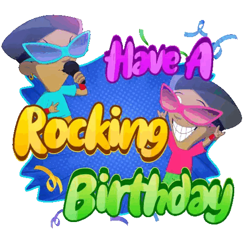 A Cartoon Says Have A Rocking Birthday With A Girl Singing Into A Microphone Sticker