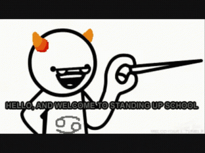 A Cartoon Says Hello And Welcome To Standing Up GIF