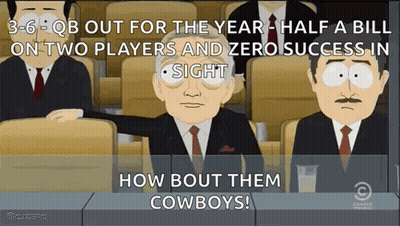 A Cartoon Says " How Bout Them Cowboys " In The Corner GIF