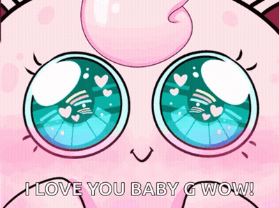 A Cartoon Says I Love You Baby G Wow On A Pink Background GIF