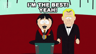 A Cartoon Says I 'M The Best Yeah While A Man In A Tuxedo Stands Behind Him GIF