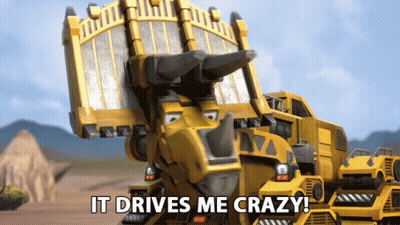 A Cartoon Says It Drives Me Crazy In Front Of A Yellow Truck GIF