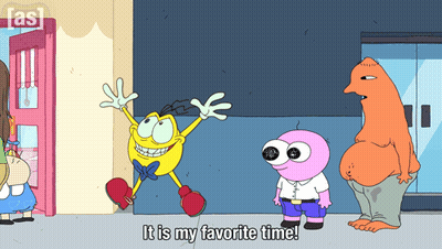 A Cartoon Says " It Is My Favorite Time " In The Corner GIF