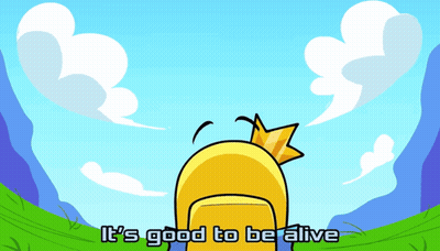 A Cartoon Says It 'S Good To Be Alive With A Yellow Duck With A Crown On His Head GIF