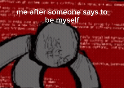 A Cartoon Says Me After Someone Says To Be Myself And Has A Explosion Coming Out Of It GIF