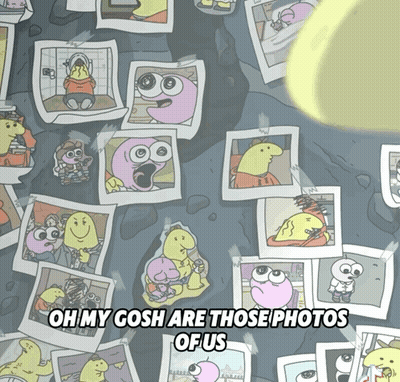 A Cartoon Says Oh My Gosh Are Those Photos Of Us On The Bottom GIF