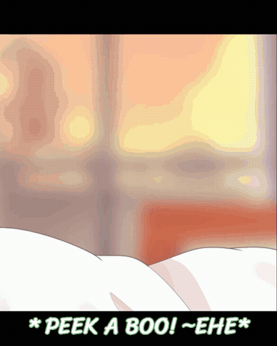 A Cartoon Says " Peek A Boo " In The Corner GIF