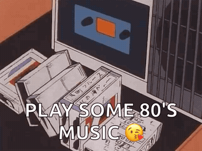 A Cartoon Says Play Some 80 'S Music On A Table GIF