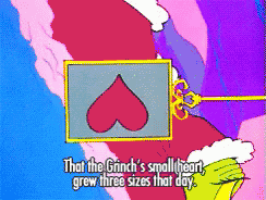 A Cartoon Says That The Grinch 'S Small Heart Grew 3 Sizes That Day GIF
