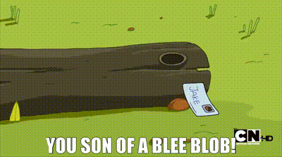 A Cartoon Says " You Son Of A Blee Blob " On The Screen GIF
