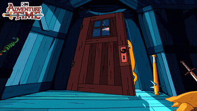 A Cartoon Scene From Adventure Time With A Door And A Bat GIF