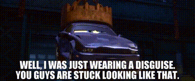 A Cartoon Scene From Cars With A Quote That Says Well I Was Just Wearing A Disguise GIF