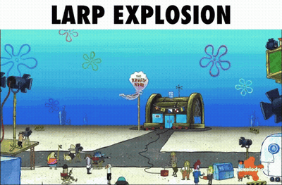 A Cartoon Scene From Spongebob Squarepants With The Words Larp Explosion Below It GIF