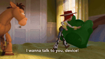 A Cartoon Scene From Toy Story With The Words I Wanna Talk To You Device At The Bottom GIF