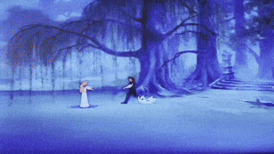 A Cartoon Scene Of A Man And A Woman In A Forest GIF