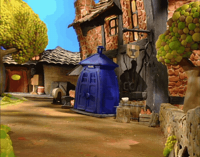 A Cartoon Scene With A Blue Box That Says Police On It GIF