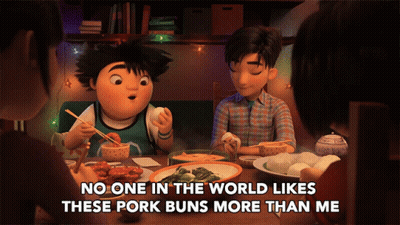 A Cartoon Scene With A Caption That Says No One In The World Likes Pork Buns More Than Me GIF