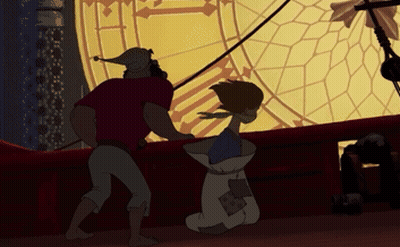 A Cartoon Scene With A Clock In The Background GIF