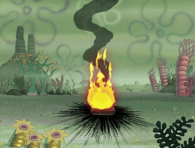 A Cartoon Scene With A Fire In The Middle Of The Ocean GIF