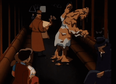 A Cartoon Scene With A Man In A Black Hat And A Woman In A Blue Shirt GIF