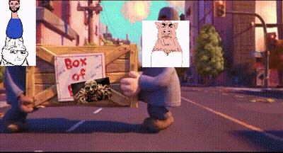 A Cartoon Scene With A Sign That Says Box Of On It GIF