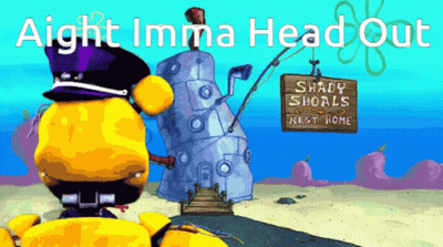 A Cartoon Scene With A Sign That Says Shady Shoals Nest Home Hanging From A Crane GIF