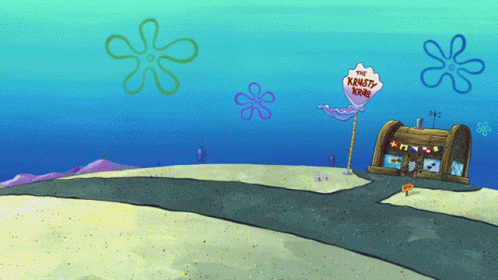 A Cartoon Scene With A Sign That Says The Krabby Krabs GIF