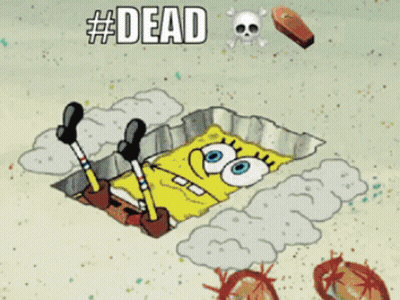 A Cartoon Scene With A Skull And A Coffin And The Words #Dead Above It GIF