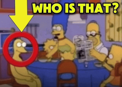 A Cartoon Scene With A Yellow Arrow Pointing To A Red Circle And The Words " Who Is That " Above It GIF