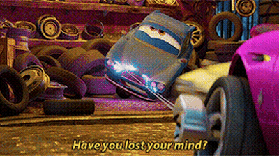 A Cartoon Scene With Cars And Tires And The Words " Have You Lost Your Mind " GIF